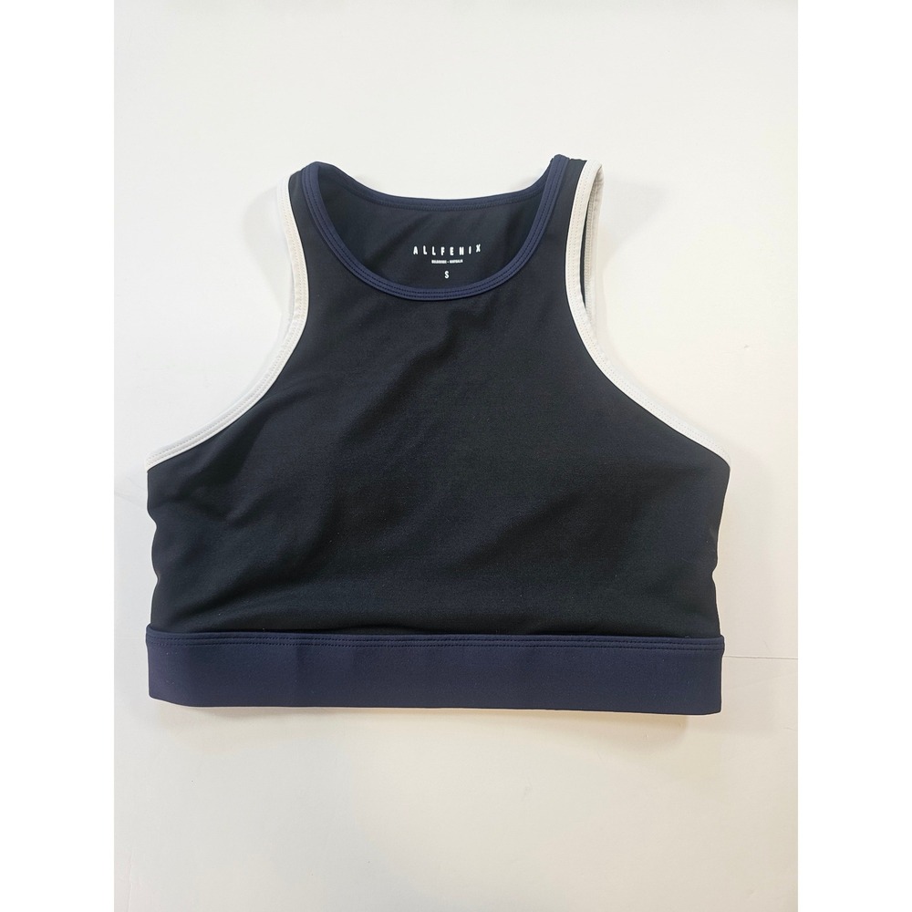Allfenix High Neck Sports Bra Womens Small Navy Blue White Athletic